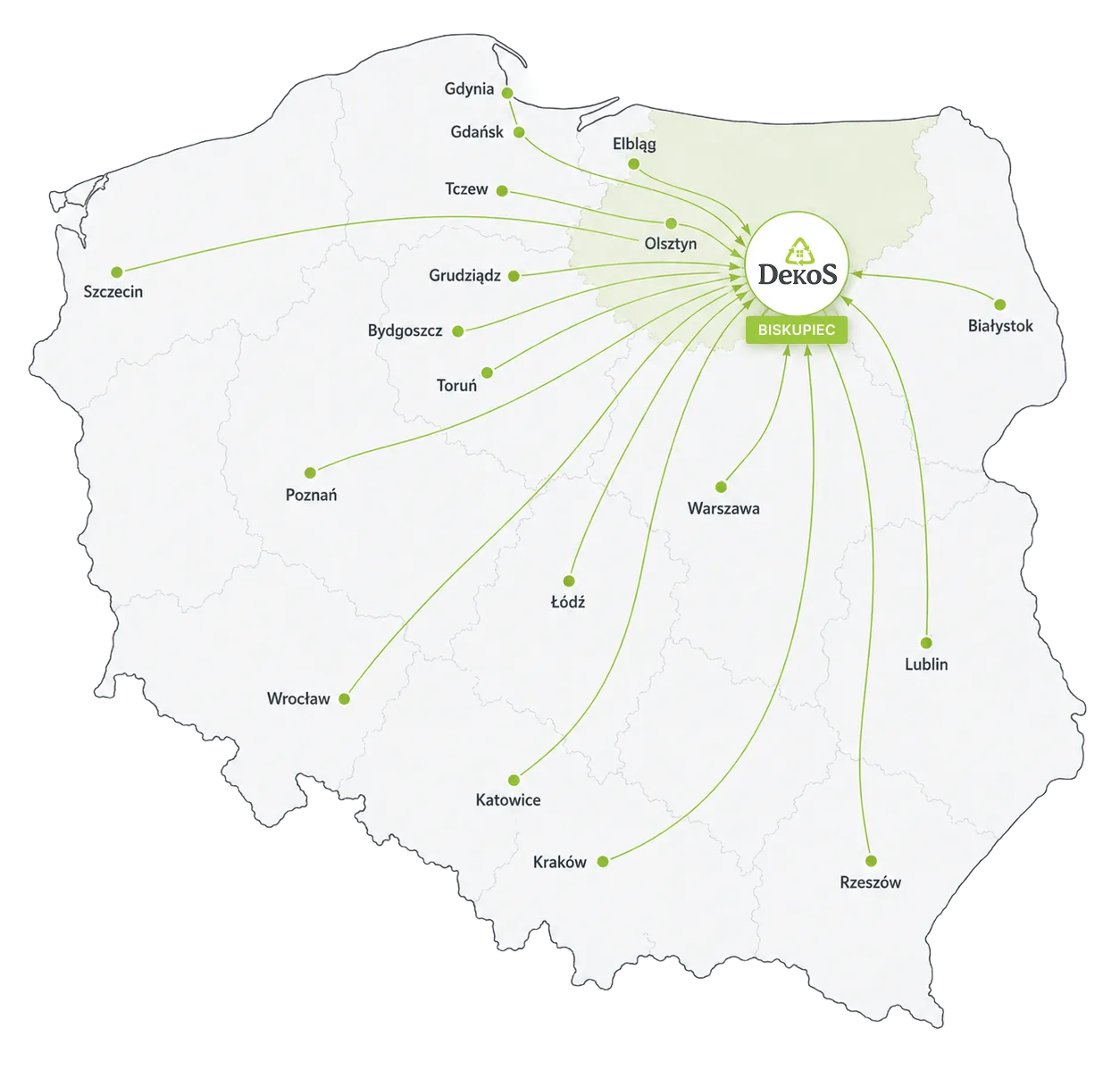 Mapa zasięgu logistycznego DekoS